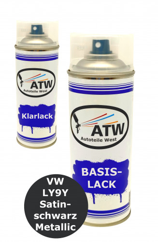 Autolack für VW LY9Y Satinschwarz Metallic +400ml Klarlack Set